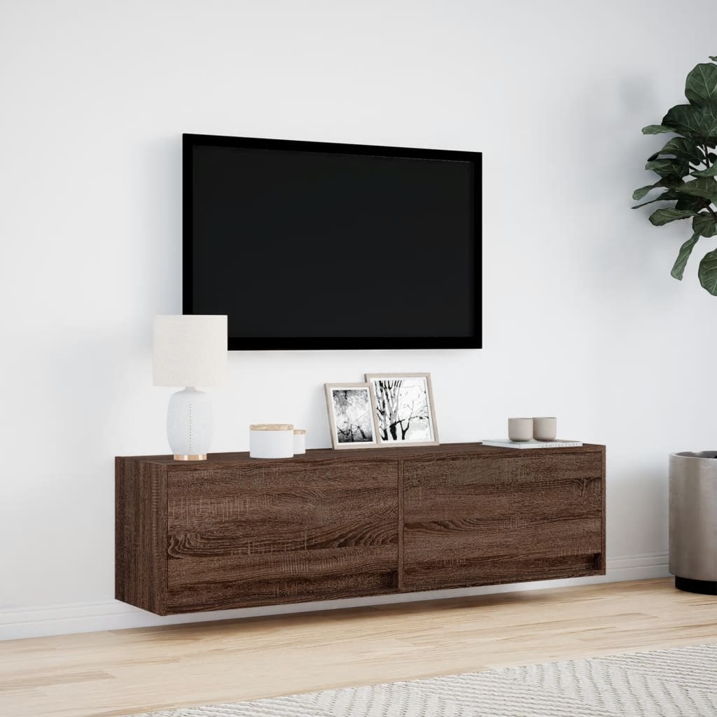 Comodă TV de perete cu lumini LED, stejar maro, 140x31x38 cm GartenMobel Dekor