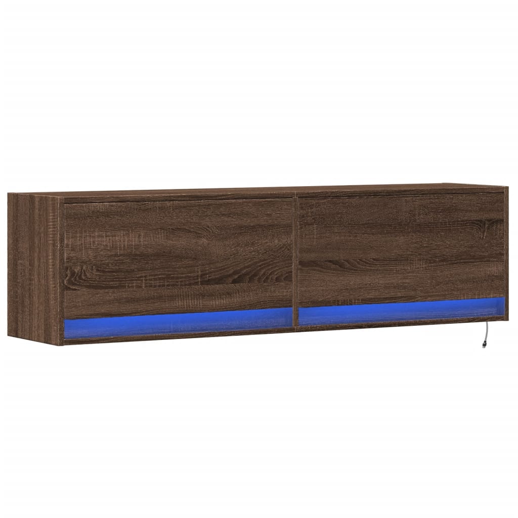 Comodă TV de perete cu lumini LED, stejar maro, 140x31x38 cm GartenMobel Dekor