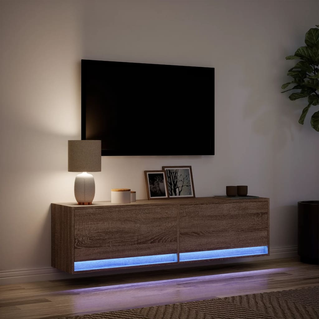 Comodă TV de perete cu lumini LED, stejar maro, 140x31x38 cm GartenMobel Dekor