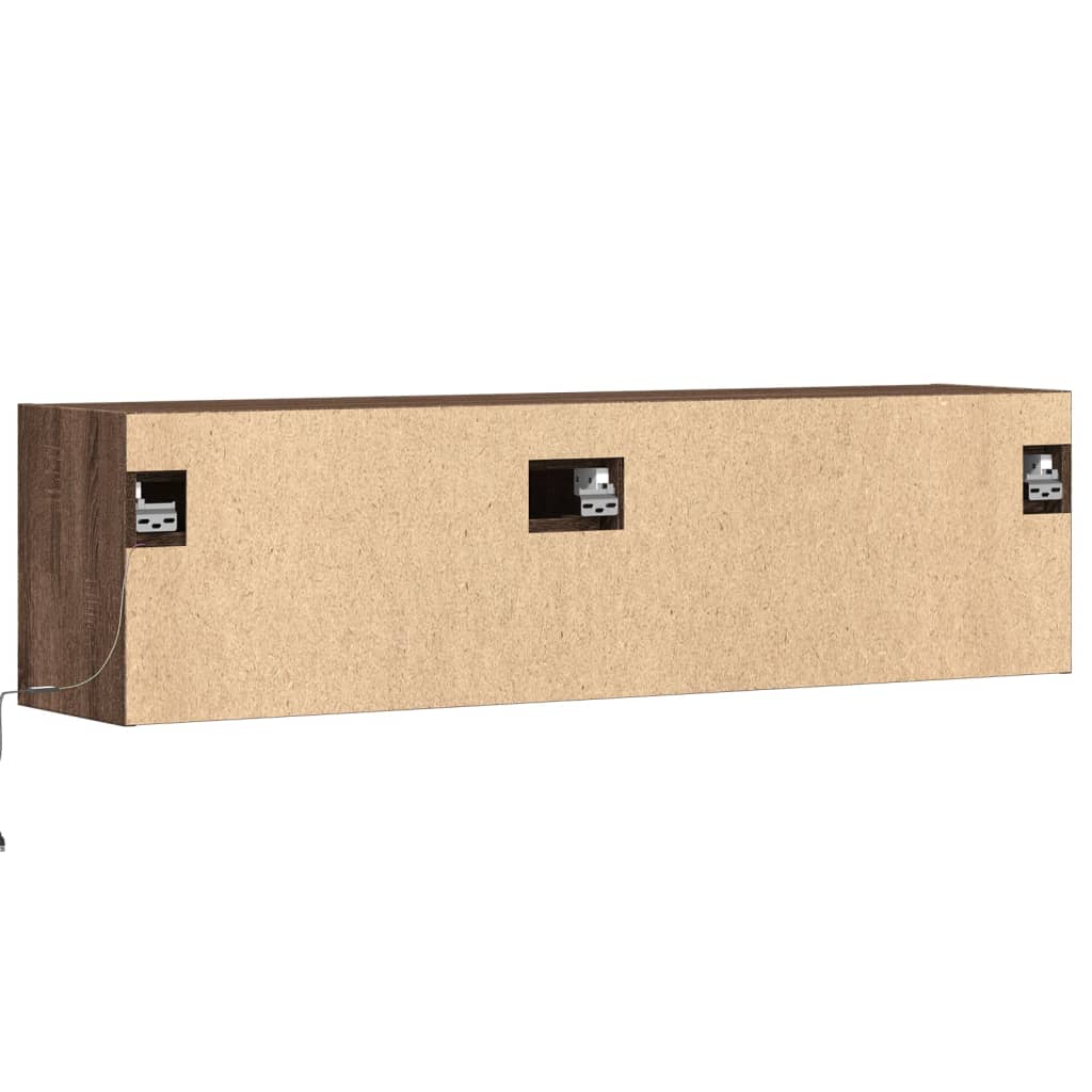 Comodă TV de perete cu lumini LED, stejar maro, 140x31x38 cm GartenMobel Dekor