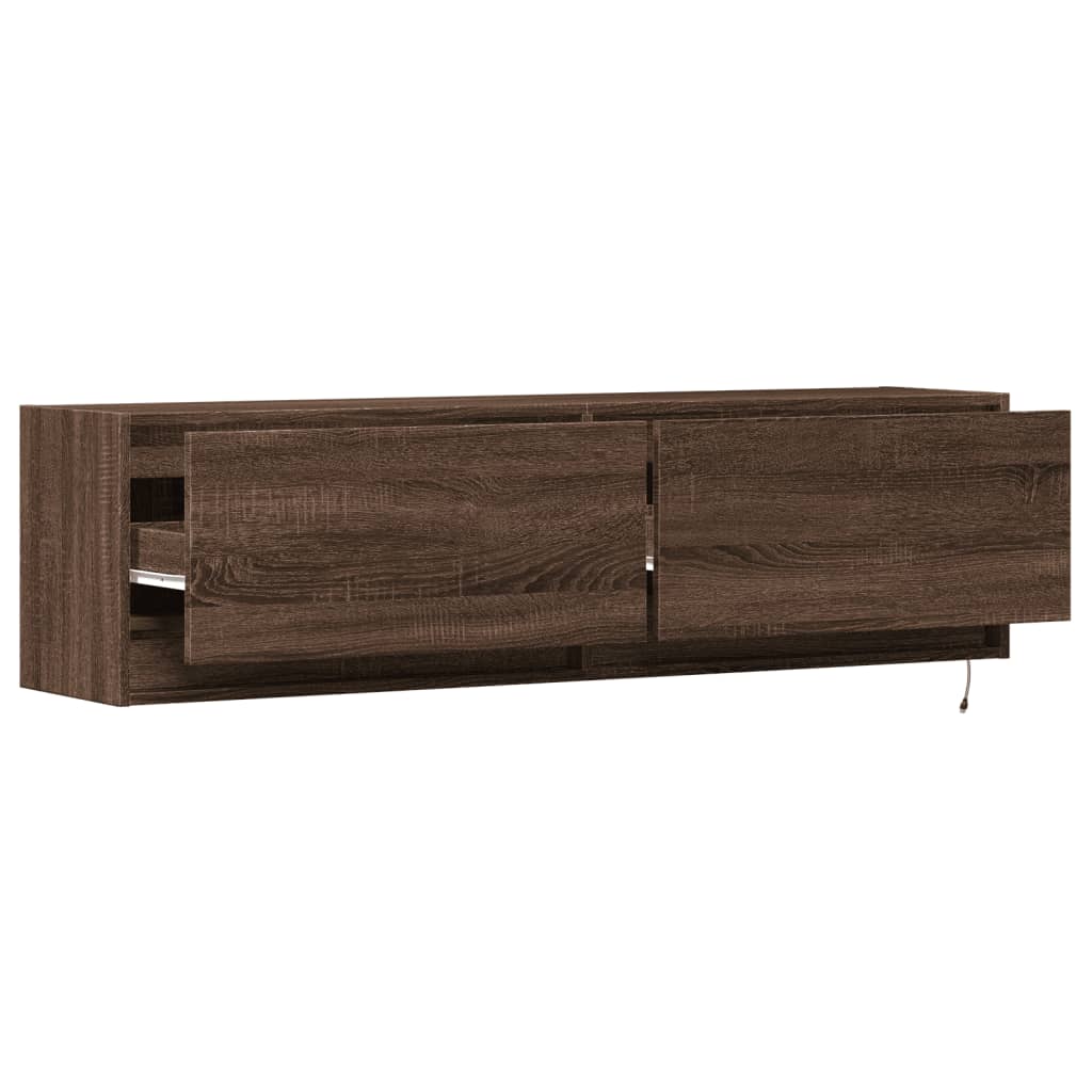 Comodă TV de perete cu lumini LED, stejar maro, 140x31x38 cm GartenMobel Dekor