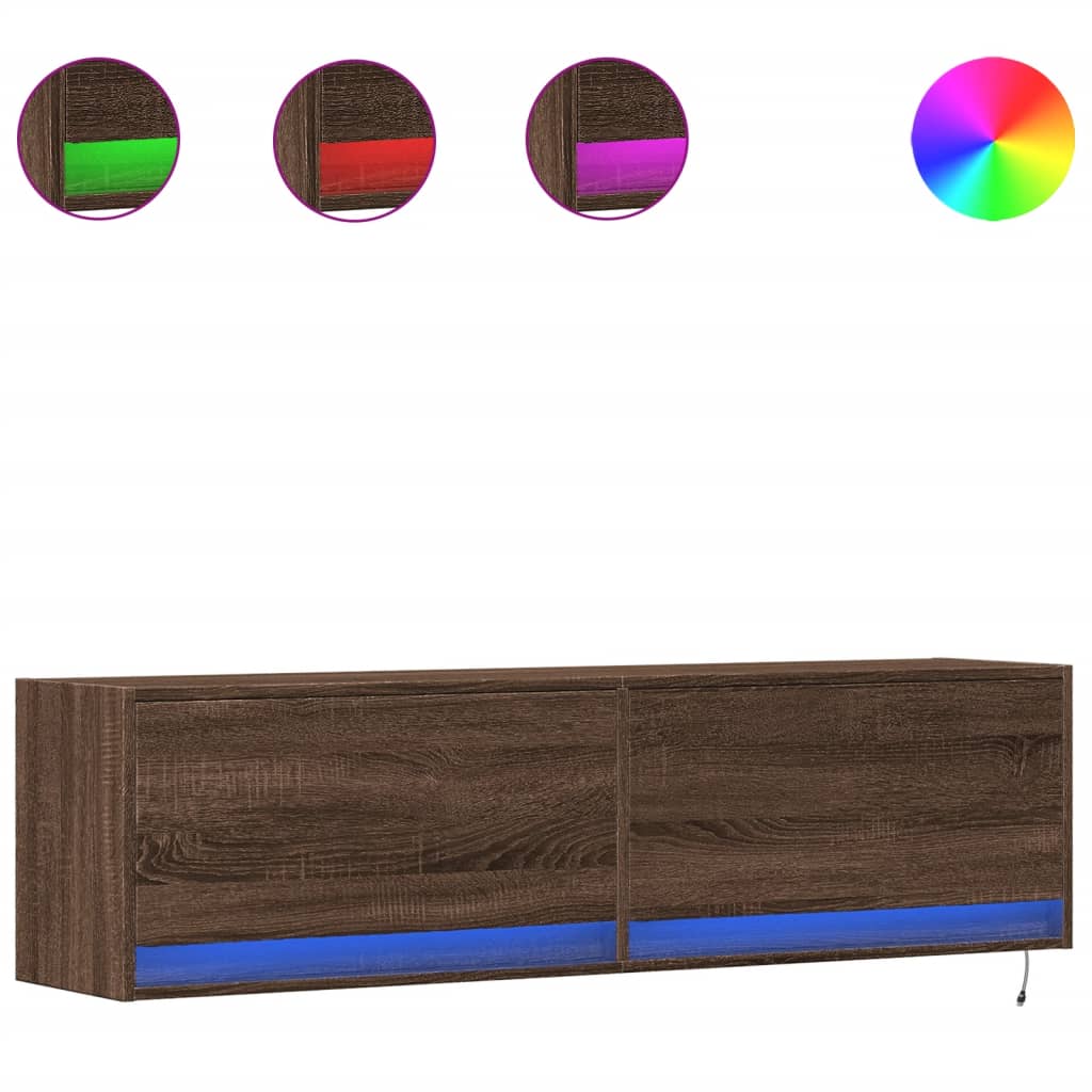 Comodă TV de perete cu lumini LED, stejar maro, 140x31x38 cm GartenMobel Dekor