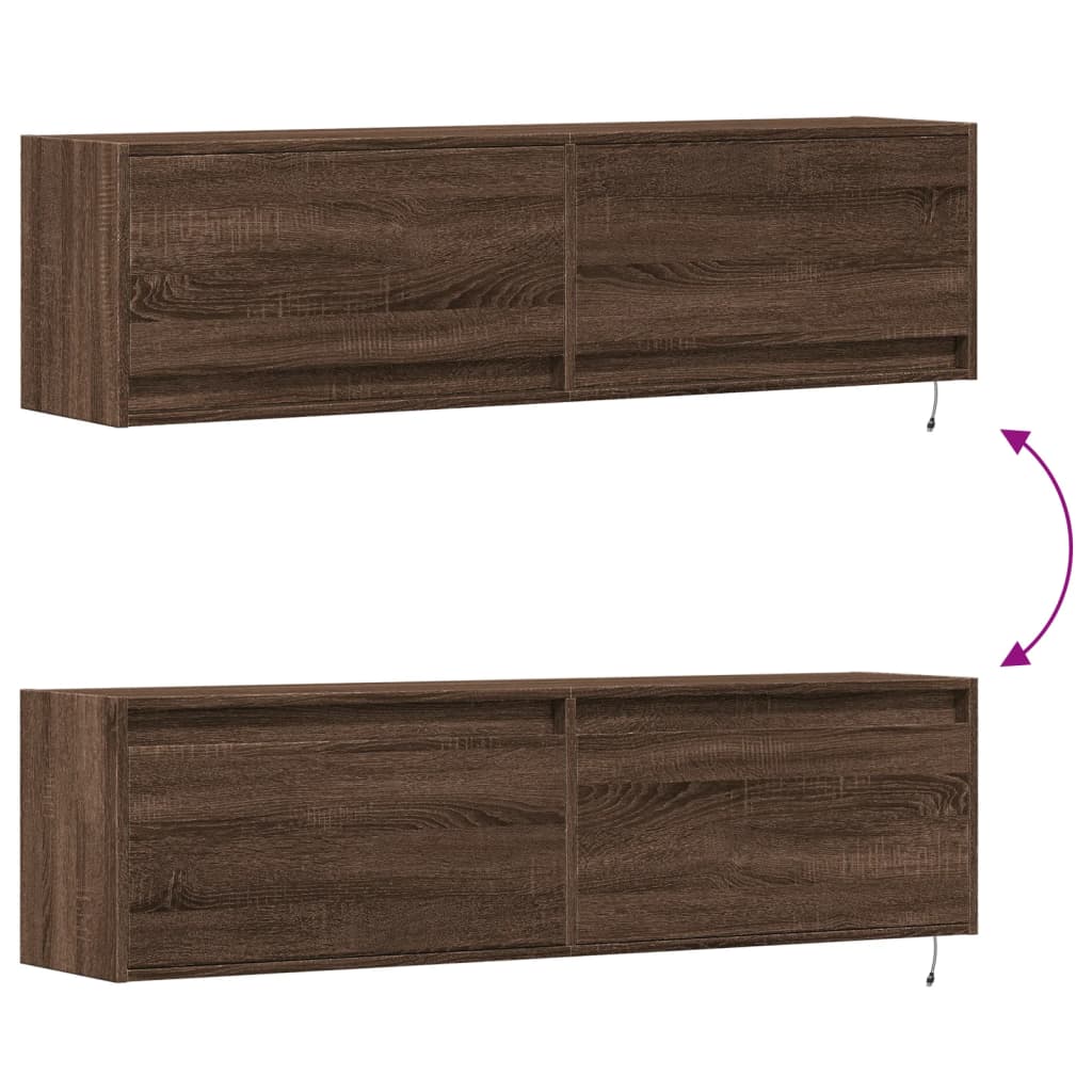 Comodă TV de perete cu lumini LED, stejar maro, 140x31x38 cm GartenMobel Dekor