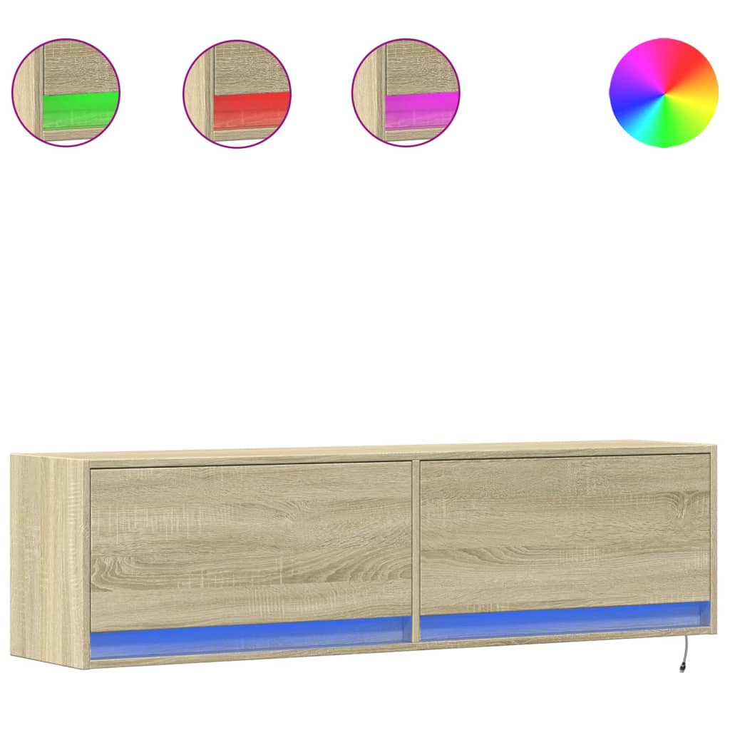 Comodă TV de perete cu lumini LED, stejar sonoma, 140x31x38 cm GartenMobel Dekor