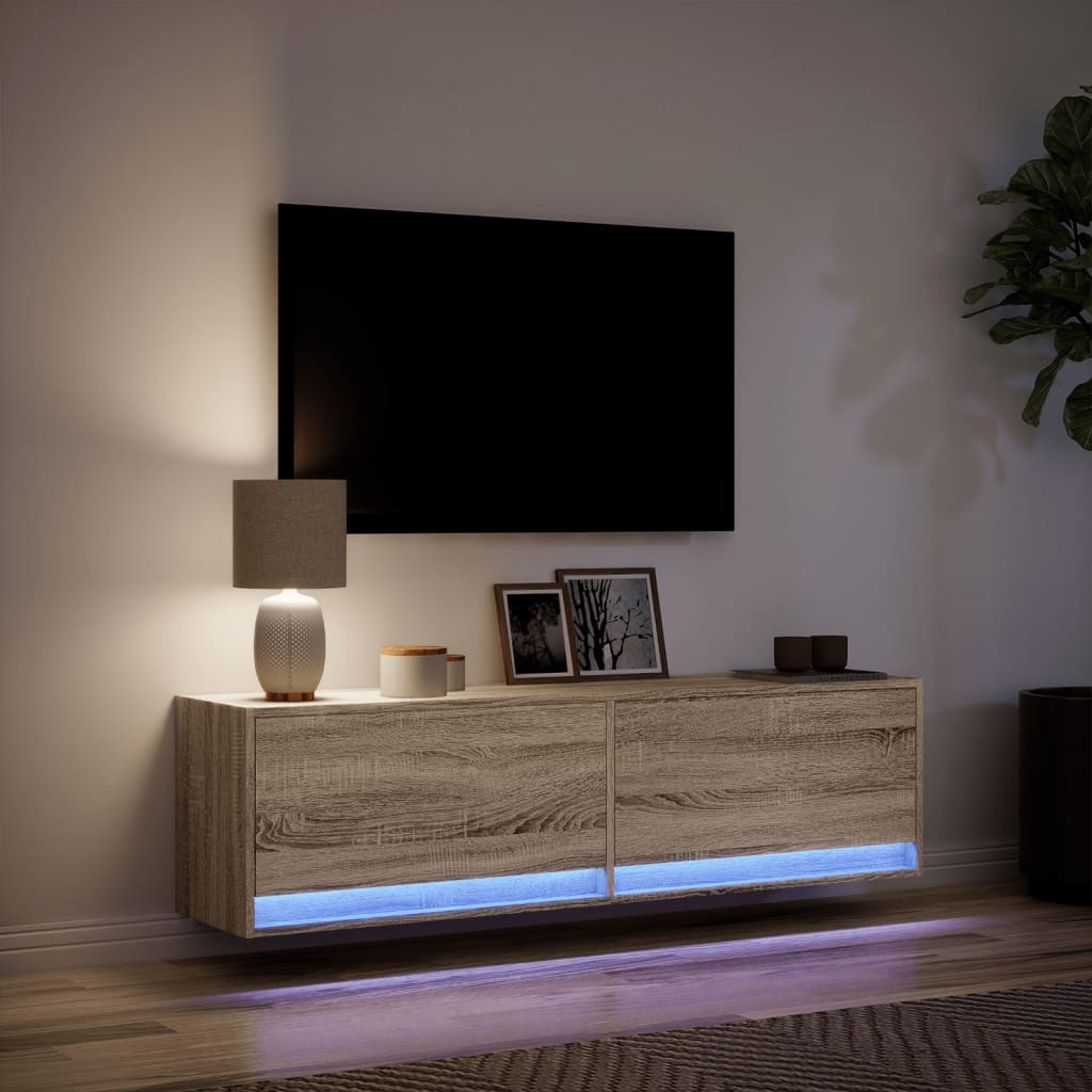 Comodă TV de perete cu lumini LED, stejar sonoma, 140x31x38 cm GartenMobel Dekor