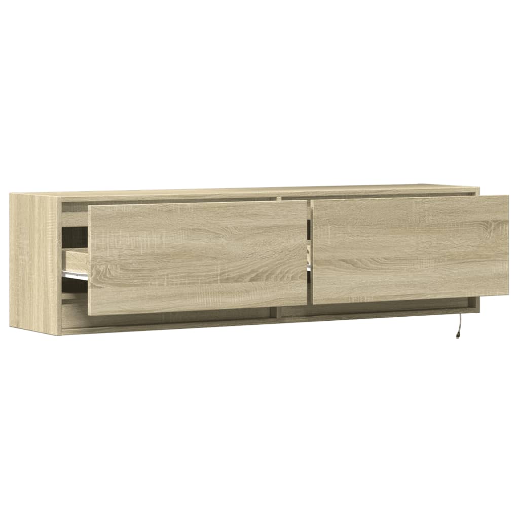 Comodă TV de perete cu lumini LED, stejar sonoma, 140x31x38 cm GartenMobel Dekor
