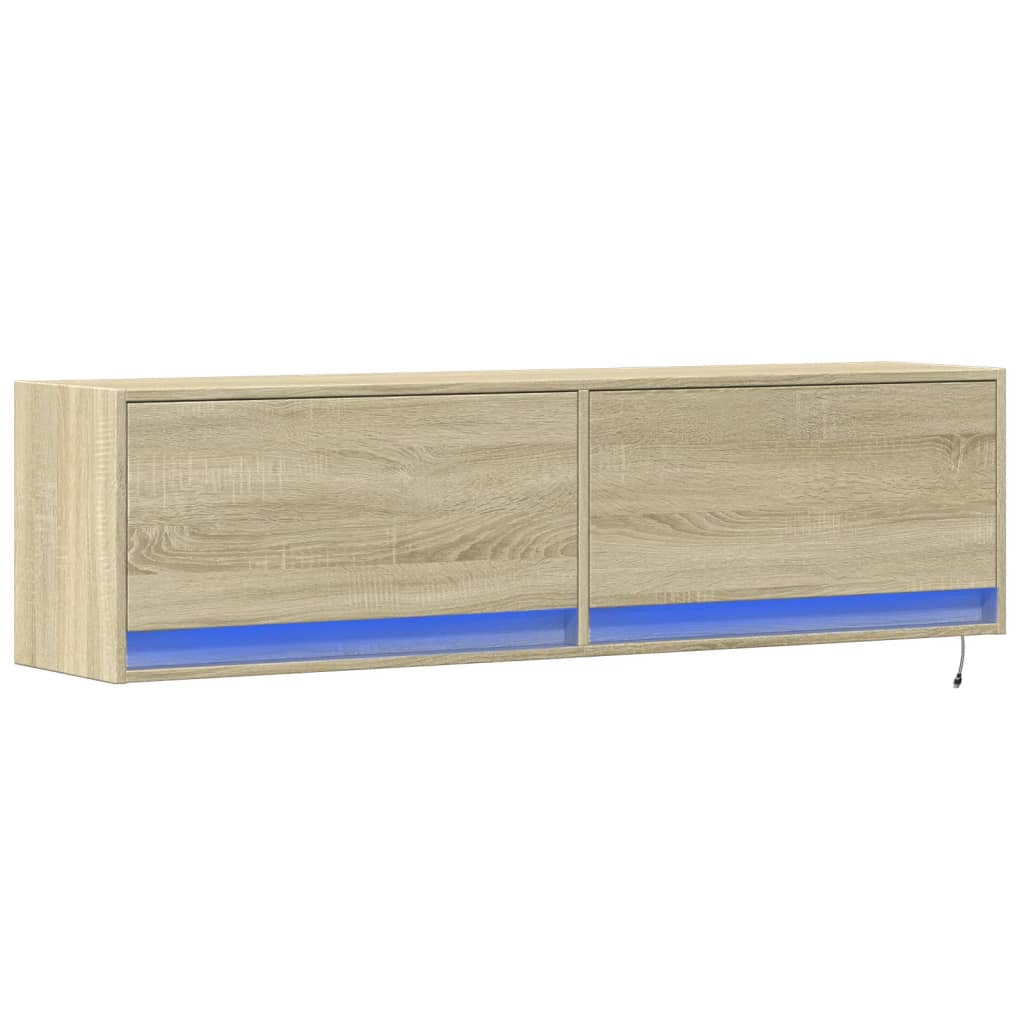 Comodă TV de perete cu lumini LED, stejar sonoma, 140x31x38 cm GartenMobel Dekor