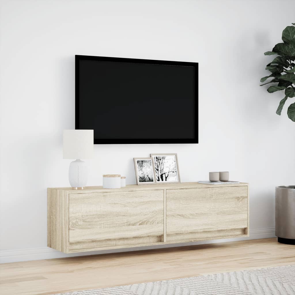 Comodă TV de perete cu lumini LED, stejar sonoma, 140x31x38 cm GartenMobel Dekor