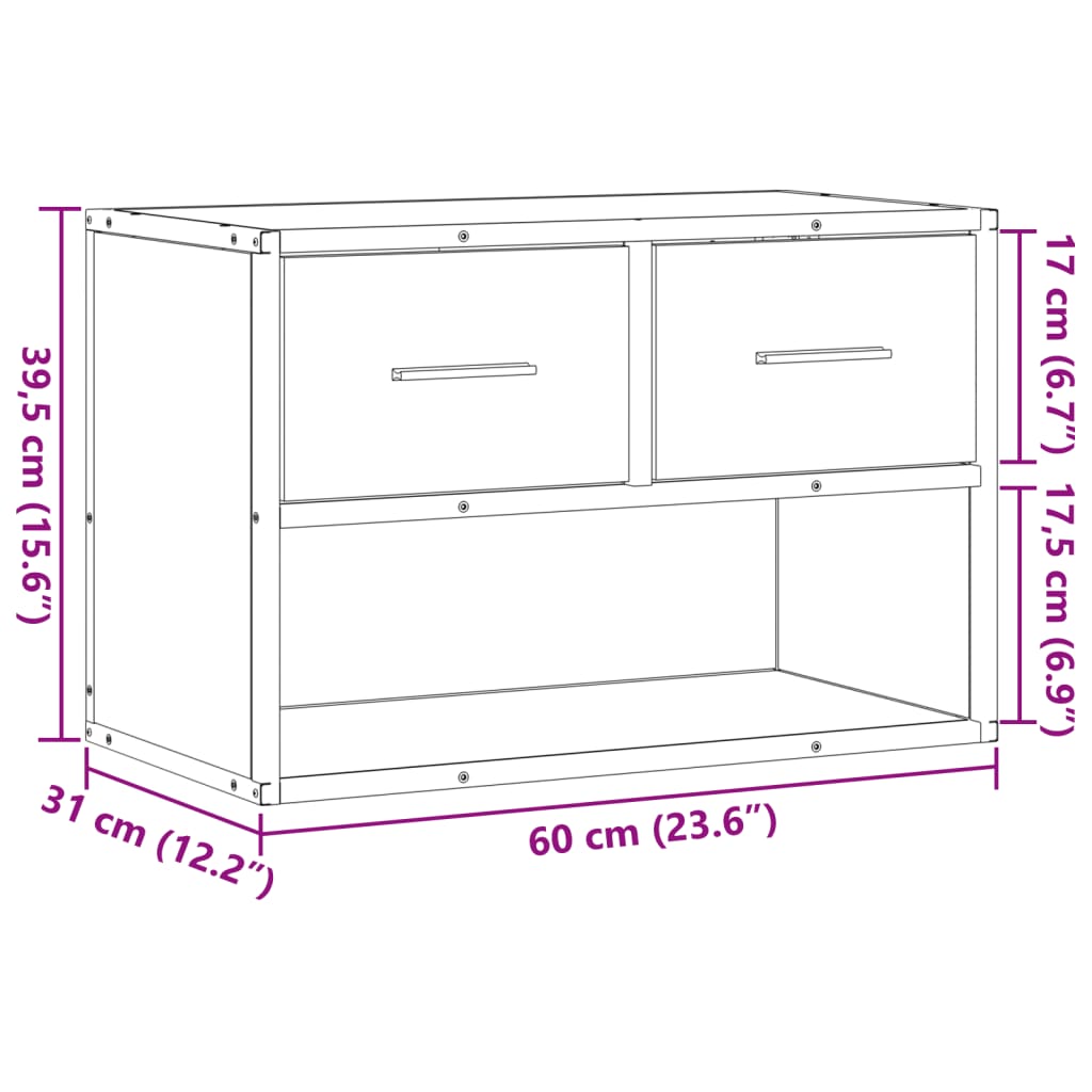 Dulap TV, stejar maro, 60x31x39,5 cm, lemn prelucrat și metal GartenMobel Dekor
