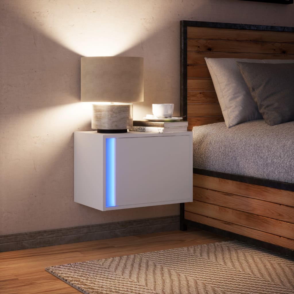 Noptieră montată pe perete cu lumini LED, alb GartenMobel Dekor