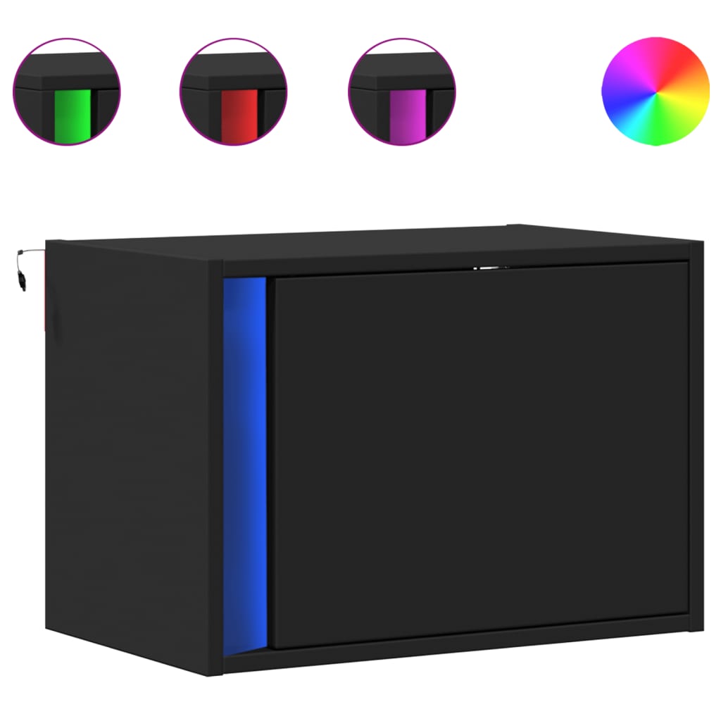 Noptieră montată pe perete cu lumini LED, negru GartenMobel Dekor