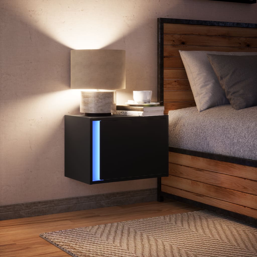 Noptieră montată pe perete cu lumini LED, negru GartenMobel Dekor