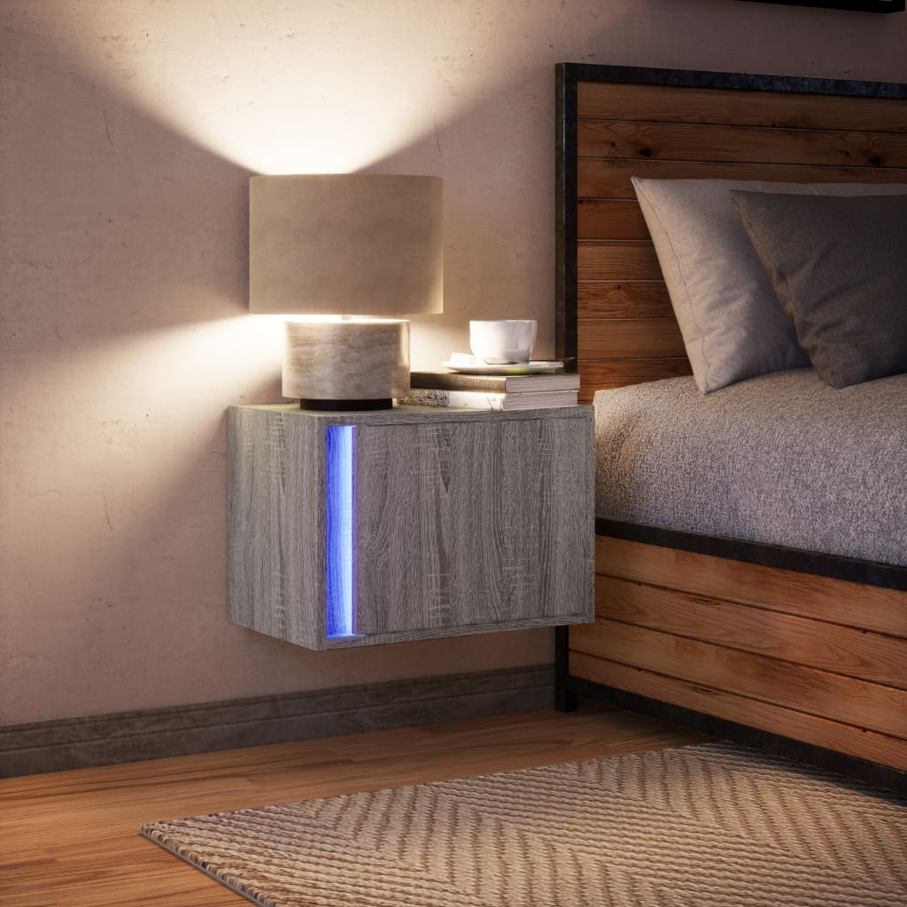 Noptieră montată pe perete cu lumini LED, sonoma gri GartenMobel Dekor