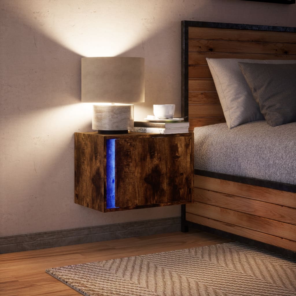 Noptieră montată pe perete cu lumini LED, stejar fumuriu GartenMobel Dekor