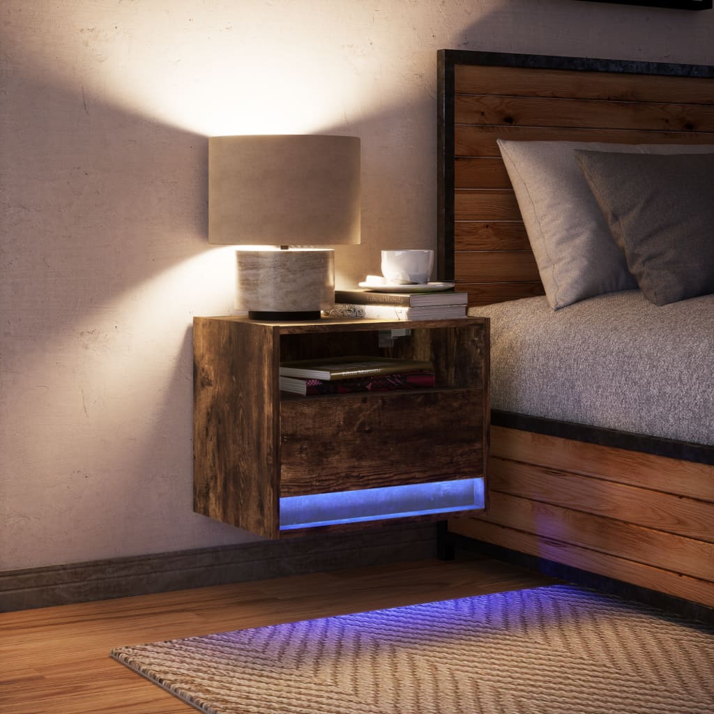 Noptieră montată pe perete cu lumini LED, stejar fumuriu GartenMobel Dekor