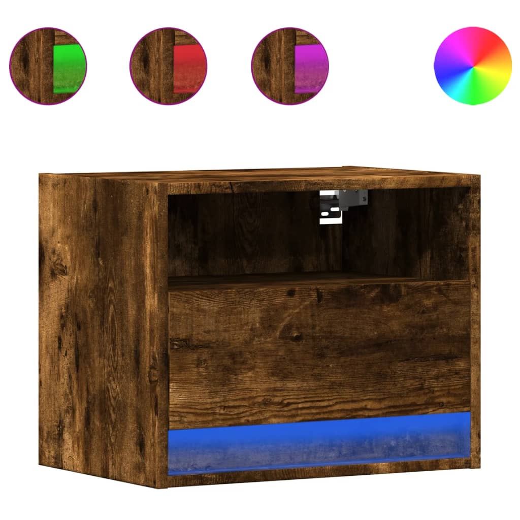 Noptieră montată pe perete cu lumini LED, stejar fumuriu GartenMobel Dekor