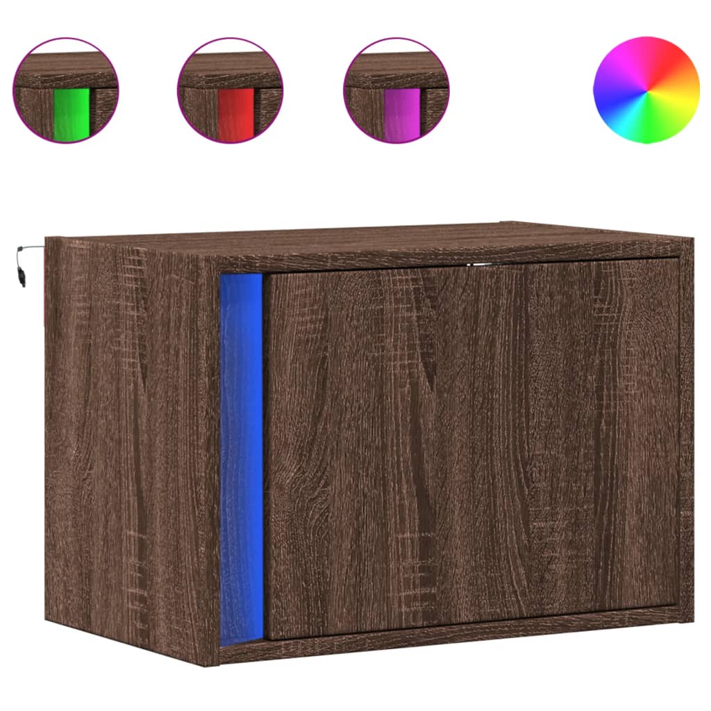 Noptieră montată pe perete cu lumini LED, stejar maro GartenMobel Dekor