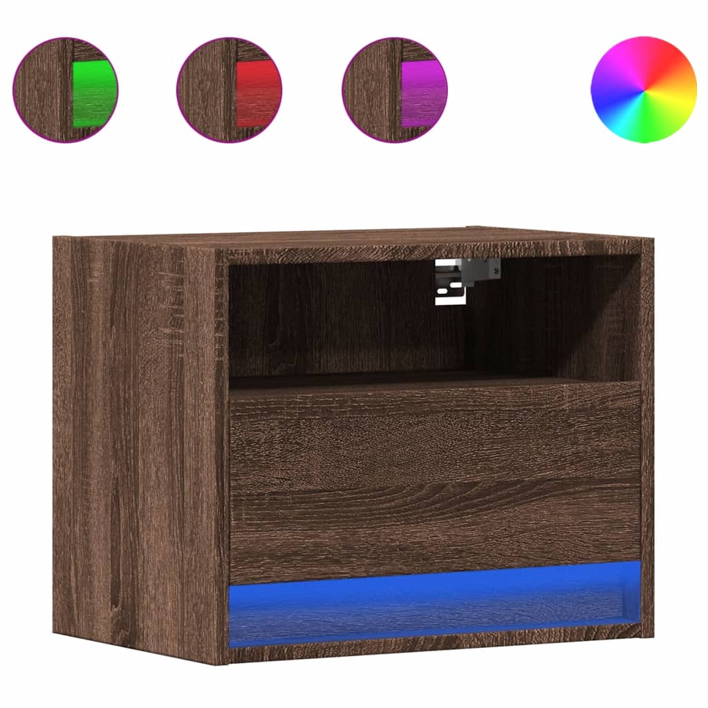 Noptieră montată pe perete cu lumini LED, stejar maro GartenMobel Dekor