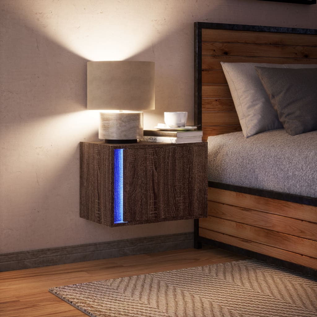 Noptieră montată pe perete cu lumini LED, stejar maro GartenMobel Dekor
