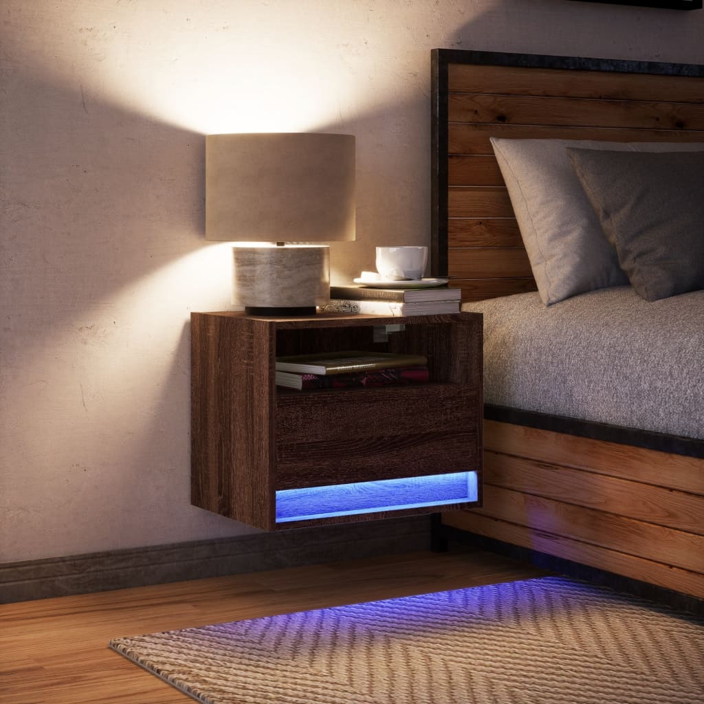 Noptieră montată pe perete cu lumini LED, stejar maro GartenMobel Dekor