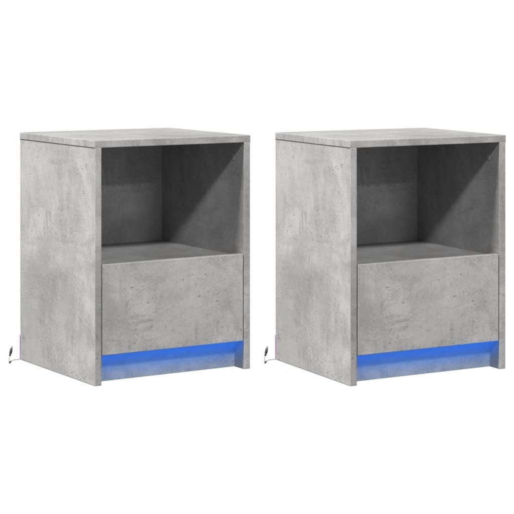 Noptiere cu lumini LED, 2 buc., gri beton, lemn prelucrat GartenMobel Dekor