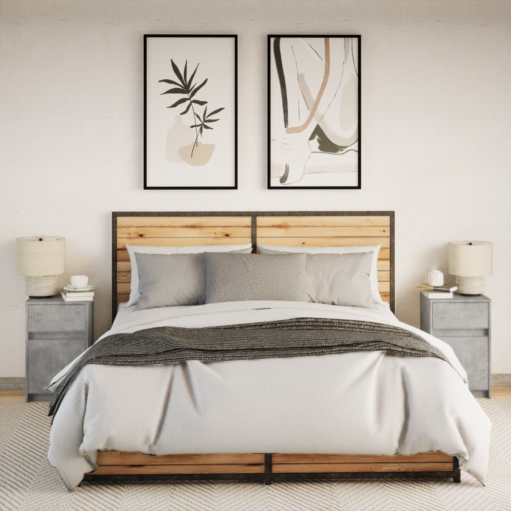 Noptiere cu lumini LED, 2 buc., gri beton, lemn prelucrat GartenMobel Dekor