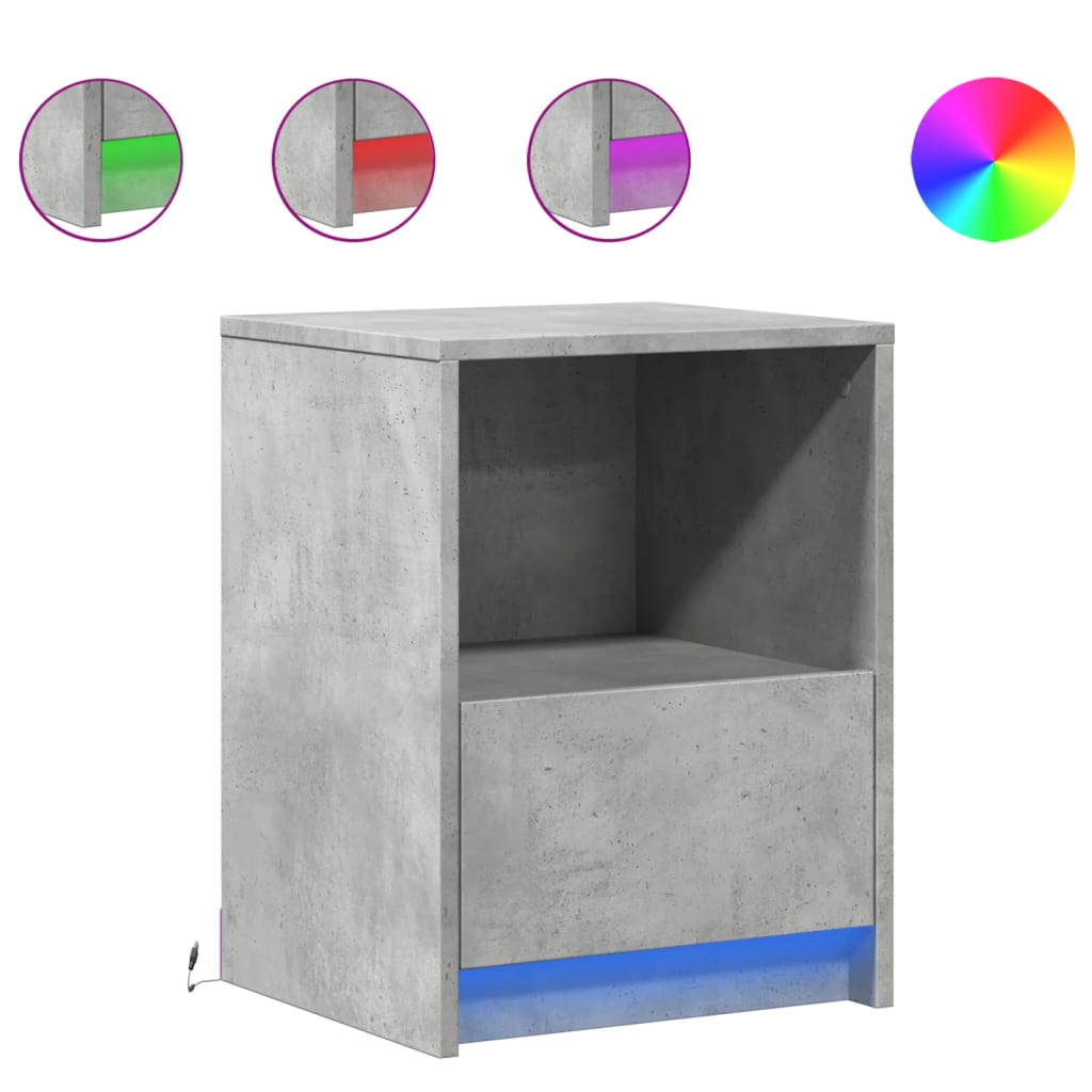 Noptiere cu lumini LED, 2 buc., gri beton, lemn prelucrat GartenMobel Dekor