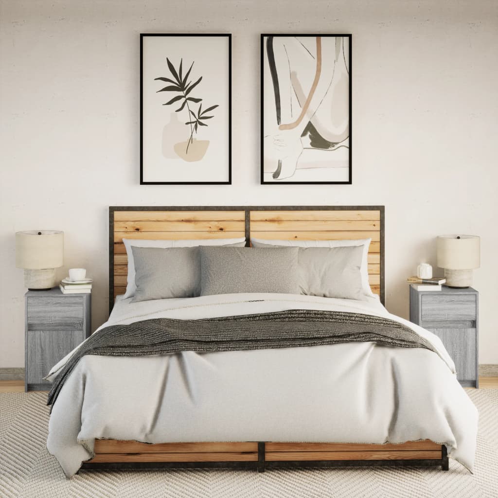 Noptiere cu lumini LED, 2 buc., sonoma gri, lemn prelucrat GartenMobel Dekor