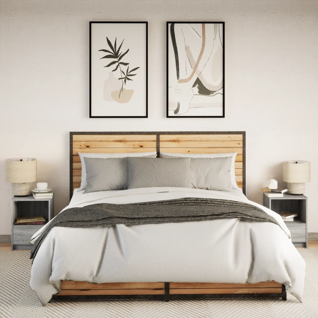 Noptiere cu lumini LED, 2 buc., sonoma gri, lemn prelucrat GartenMobel Dekor