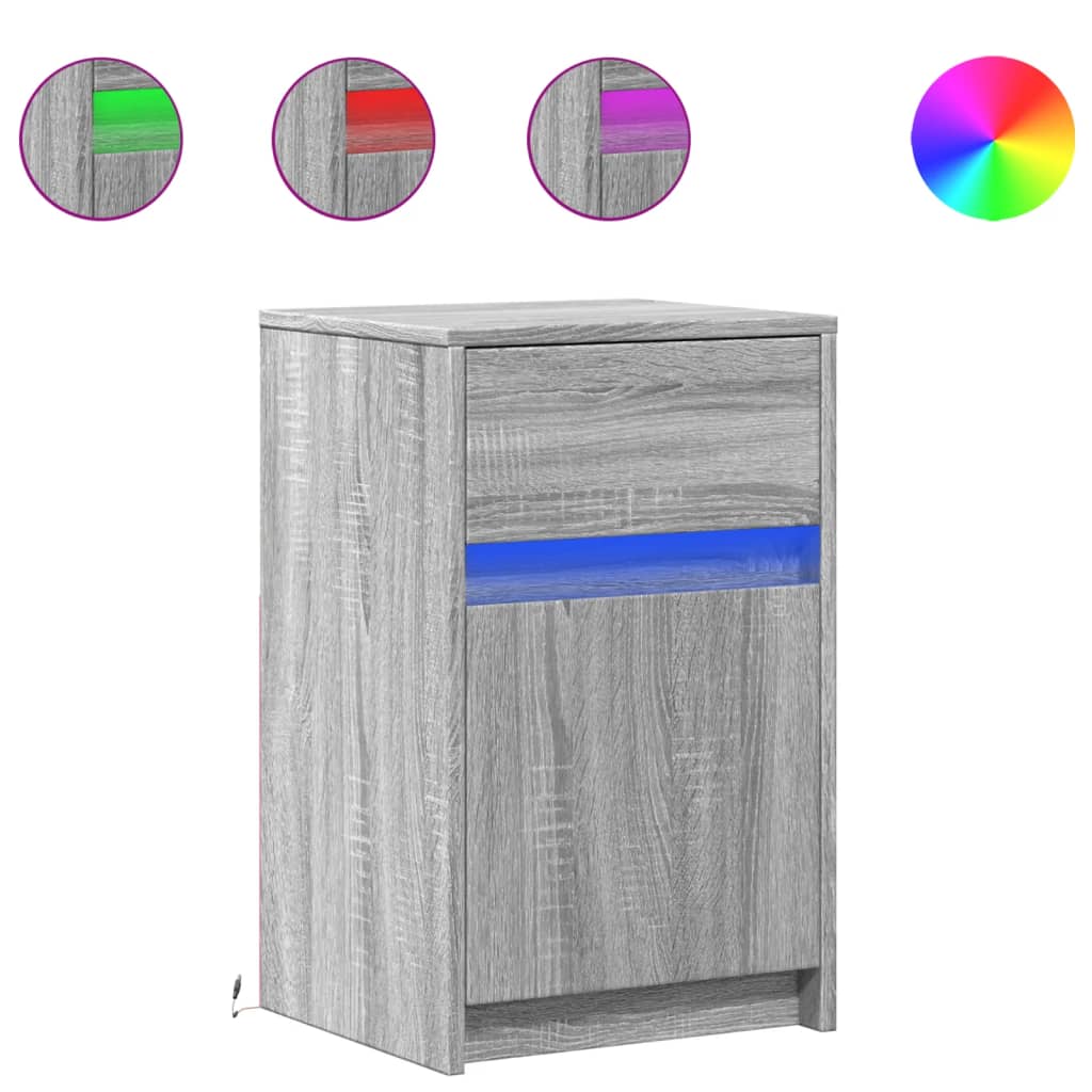 Noptiere cu lumini LED, 2 buc., sonoma gri, lemn prelucrat GartenMobel Dekor