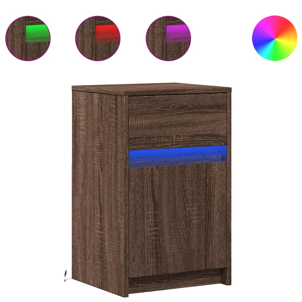 Noptiere cu lumini LED, 2 buc., stejar maro, lemn prelucrat GartenMobel Dekor