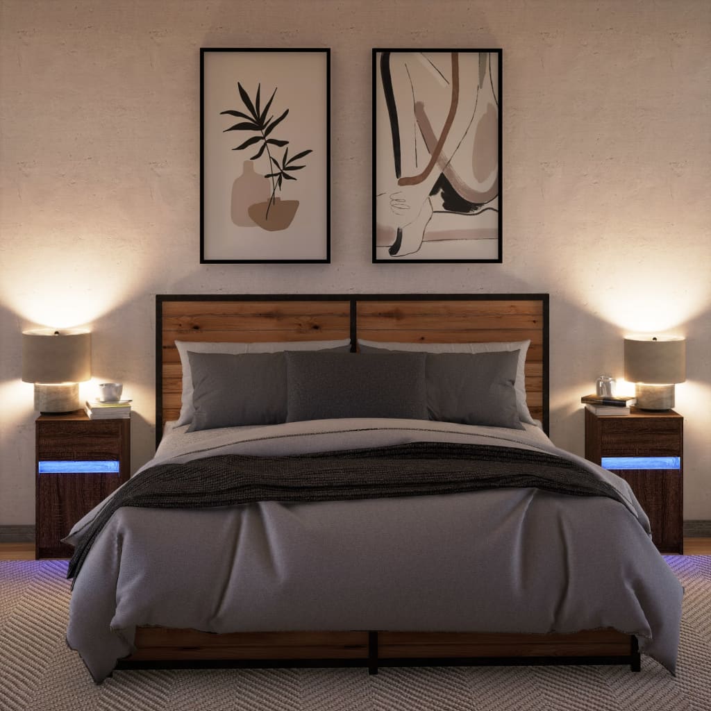 Noptiere cu lumini LED, 2 buc., stejar maro, lemn prelucrat GartenMobel Dekor
