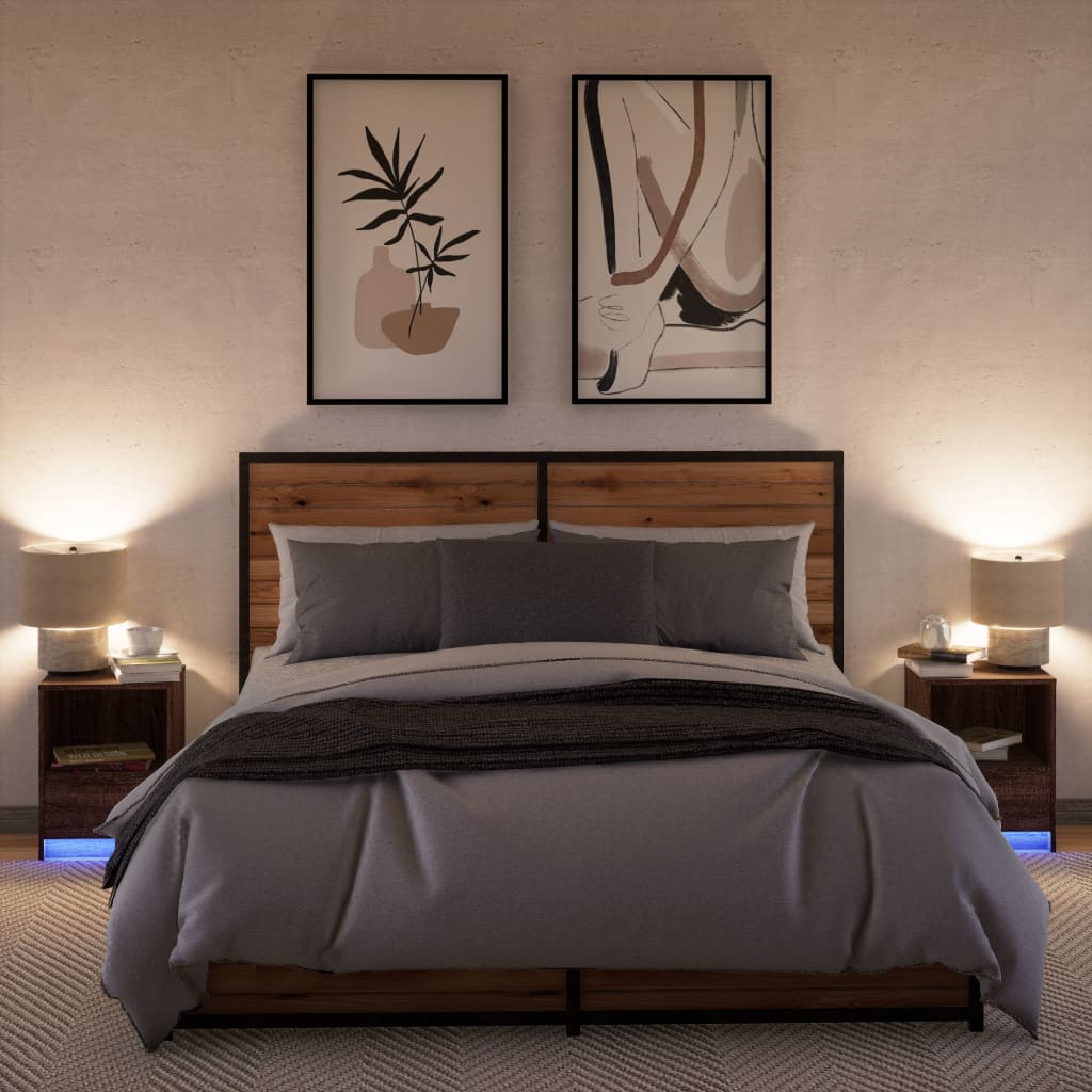 Noptiere cu lumini LED, 2 buc., stejar maro, lemn prelucrat GartenMobel Dekor