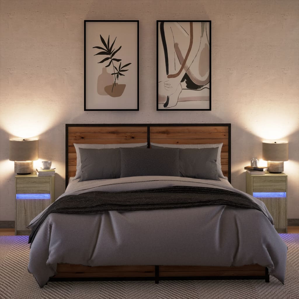 Noptiere cu lumini LED, 2 buc., stejar sonoma, lemn prelucrat GartenMobel Dekor