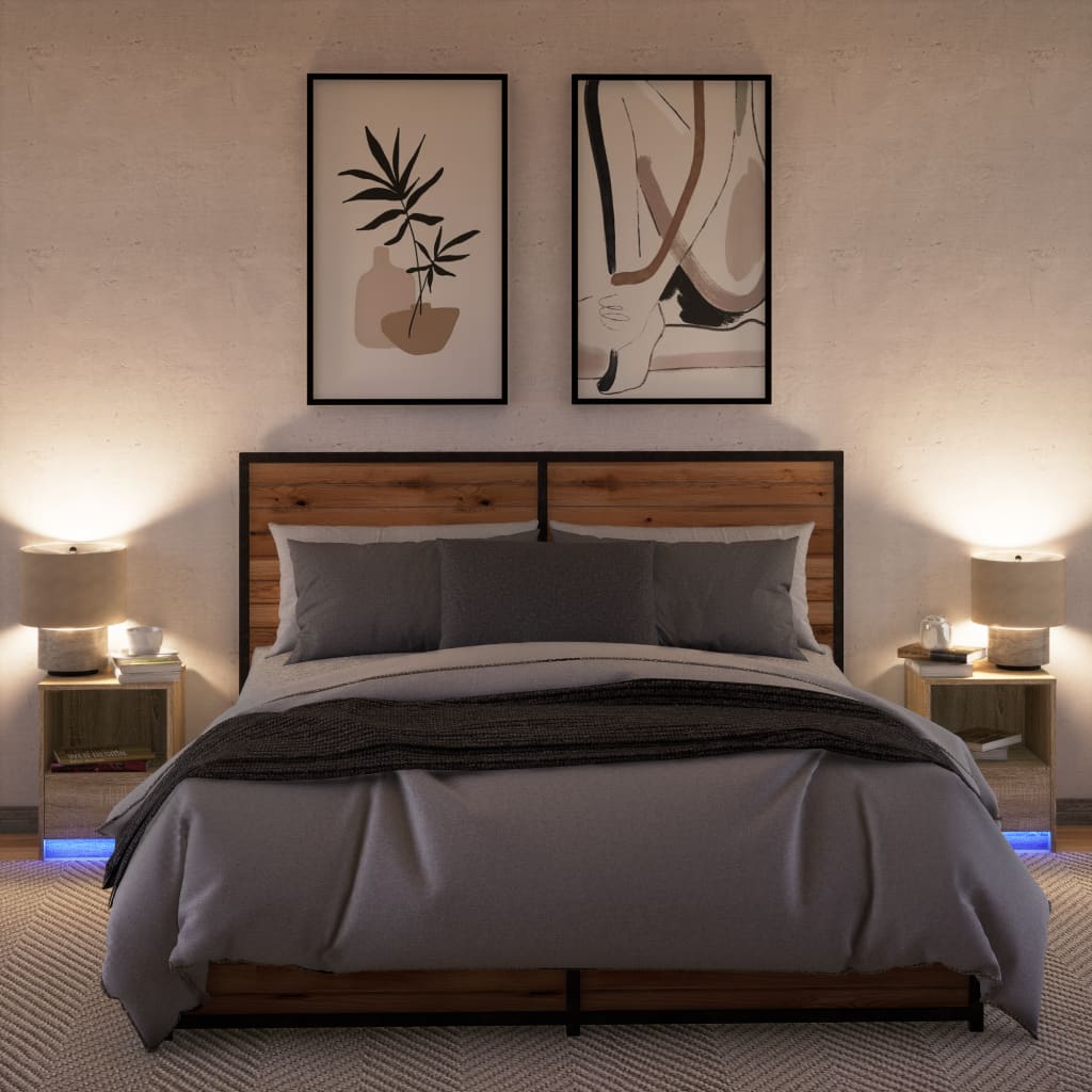 Noptiere cu lumini LED, 2 buc., stejar sonoma, lemn prelucrat GartenMobel Dekor