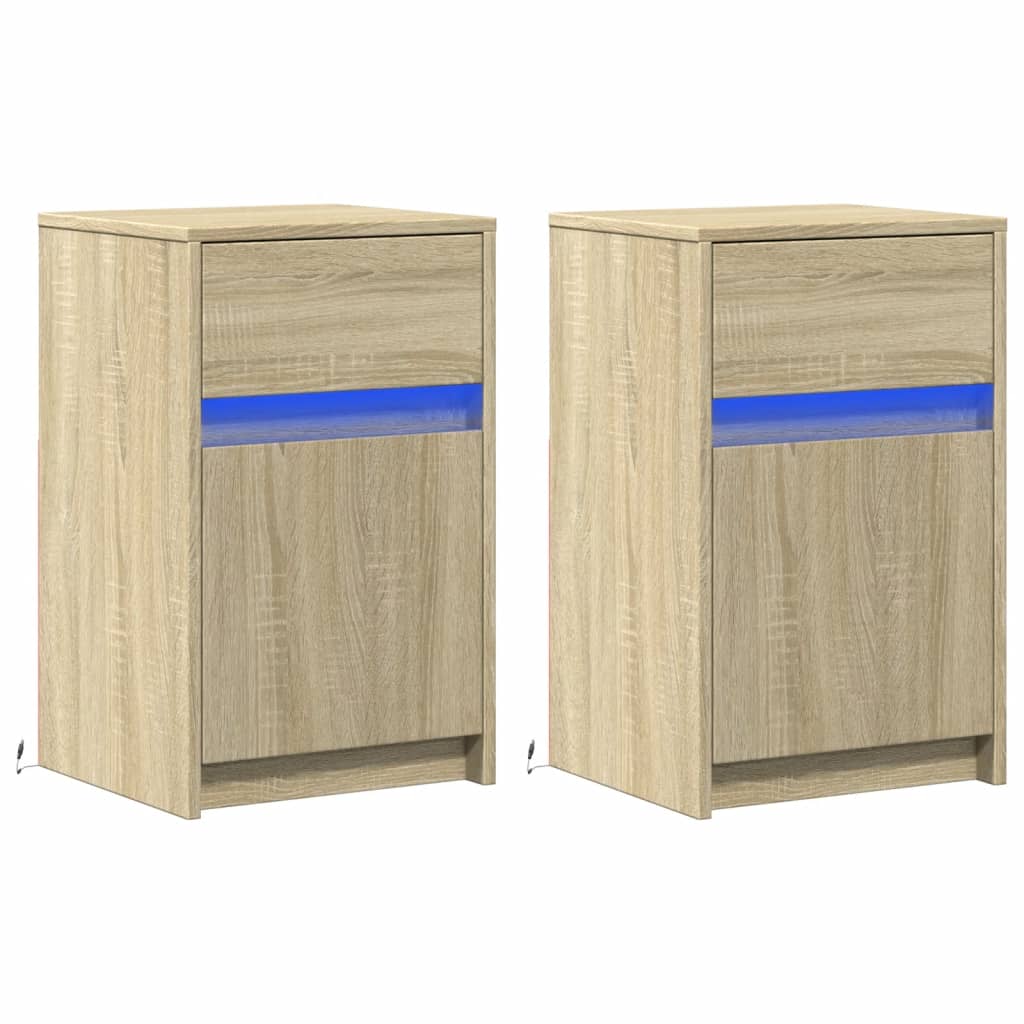Noptiere cu lumini LED, 2 buc., stejar sonoma, lemn prelucrat GartenMobel Dekor