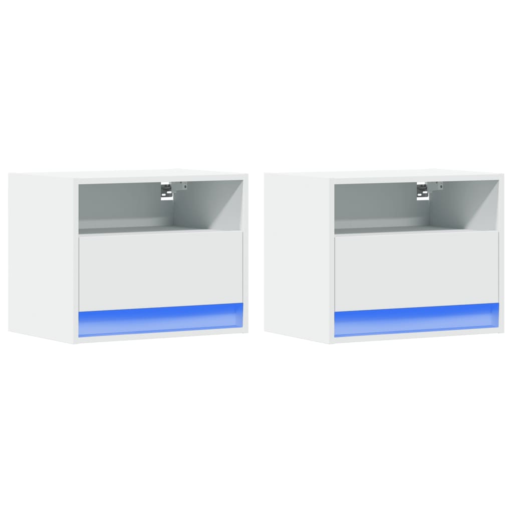 Noptiere montate pe perete cu lumini LED, 2 buc., alb GartenMobel Dekor