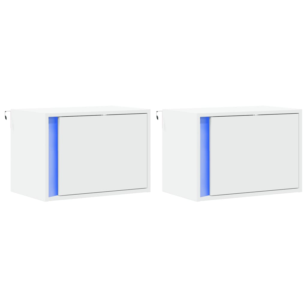Noptiere montate pe perete cu lumini LED, 2 buc., alb GartenMobel Dekor