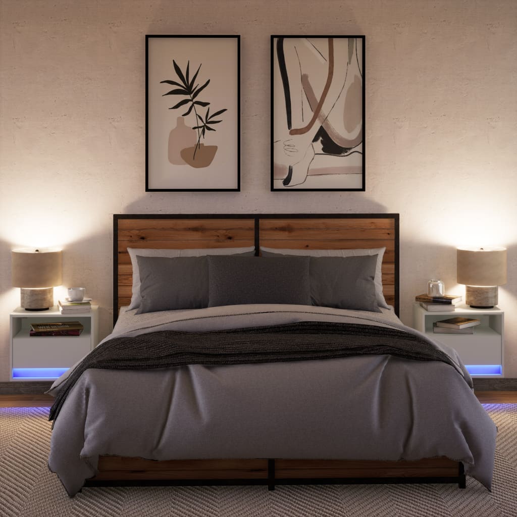 Noptiere montate pe perete cu lumini LED, 2 buc., alb GartenMobel Dekor