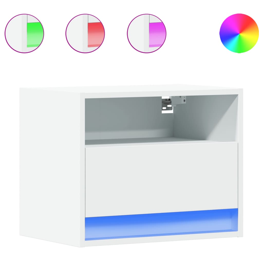Noptiere montate pe perete cu lumini LED, 2 buc., alb GartenMobel Dekor
