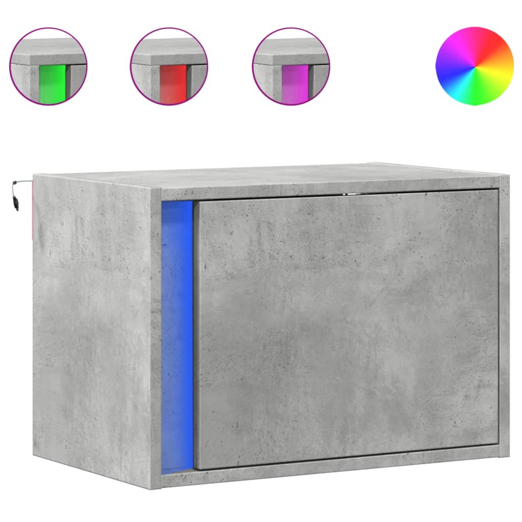 Noptiere montate pe perete cu lumini LED, 2 buc., gri beton GartenMobel Dekor