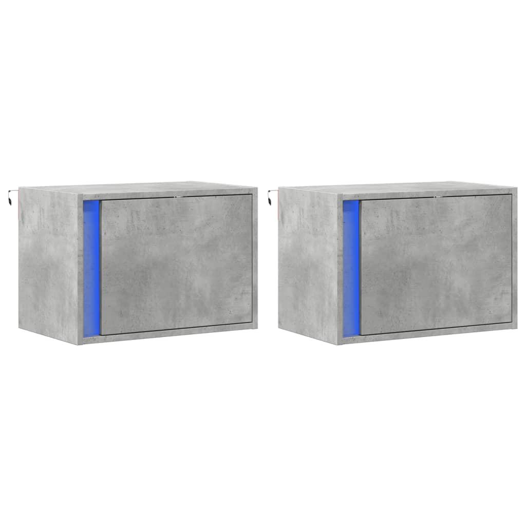 Noptiere montate pe perete cu lumini LED, 2 buc., gri beton GartenMobel Dekor