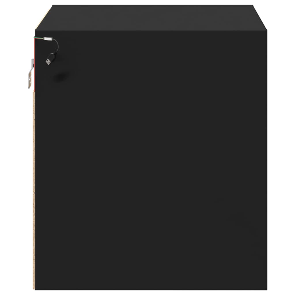 Noptiere montate pe perete cu lumini LED, 2 buc., negru GartenMobel Dekor