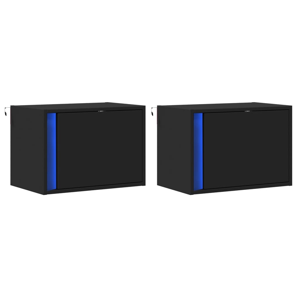 Noptiere montate pe perete cu lumini LED, 2 buc., negru GartenMobel Dekor