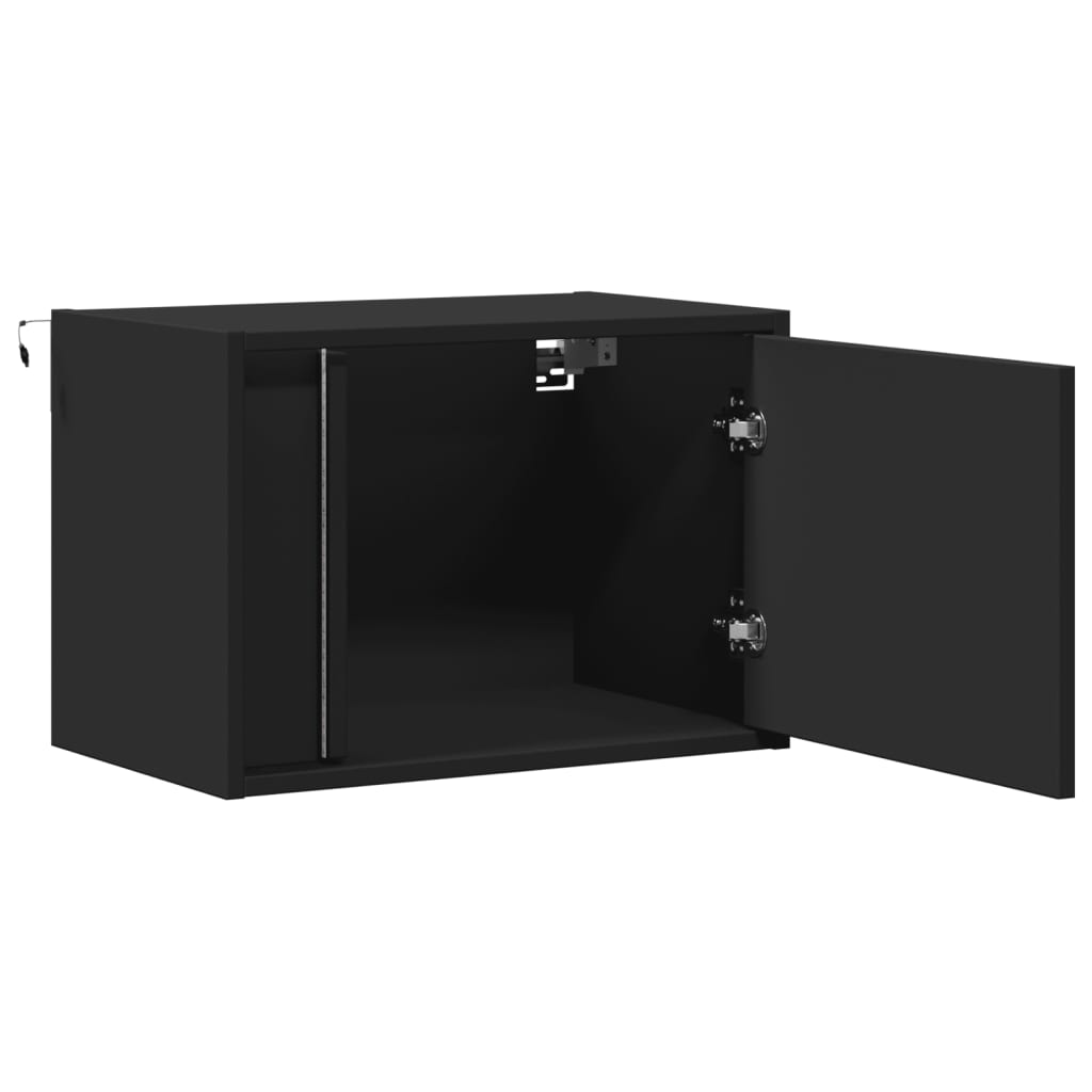 Noptiere montate pe perete cu lumini LED, 2 buc., negru GartenMobel Dekor