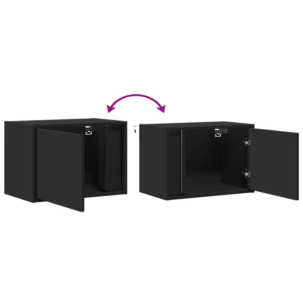 Noptiere montate pe perete cu lumini LED, 2 buc., negru GartenMobel Dekor