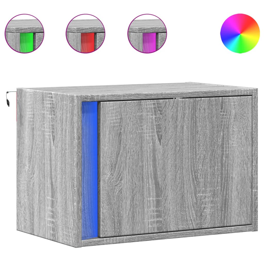 Noptiere montate pe perete cu lumini LED, 2 buc., sonoma gri GartenMobel Dekor
