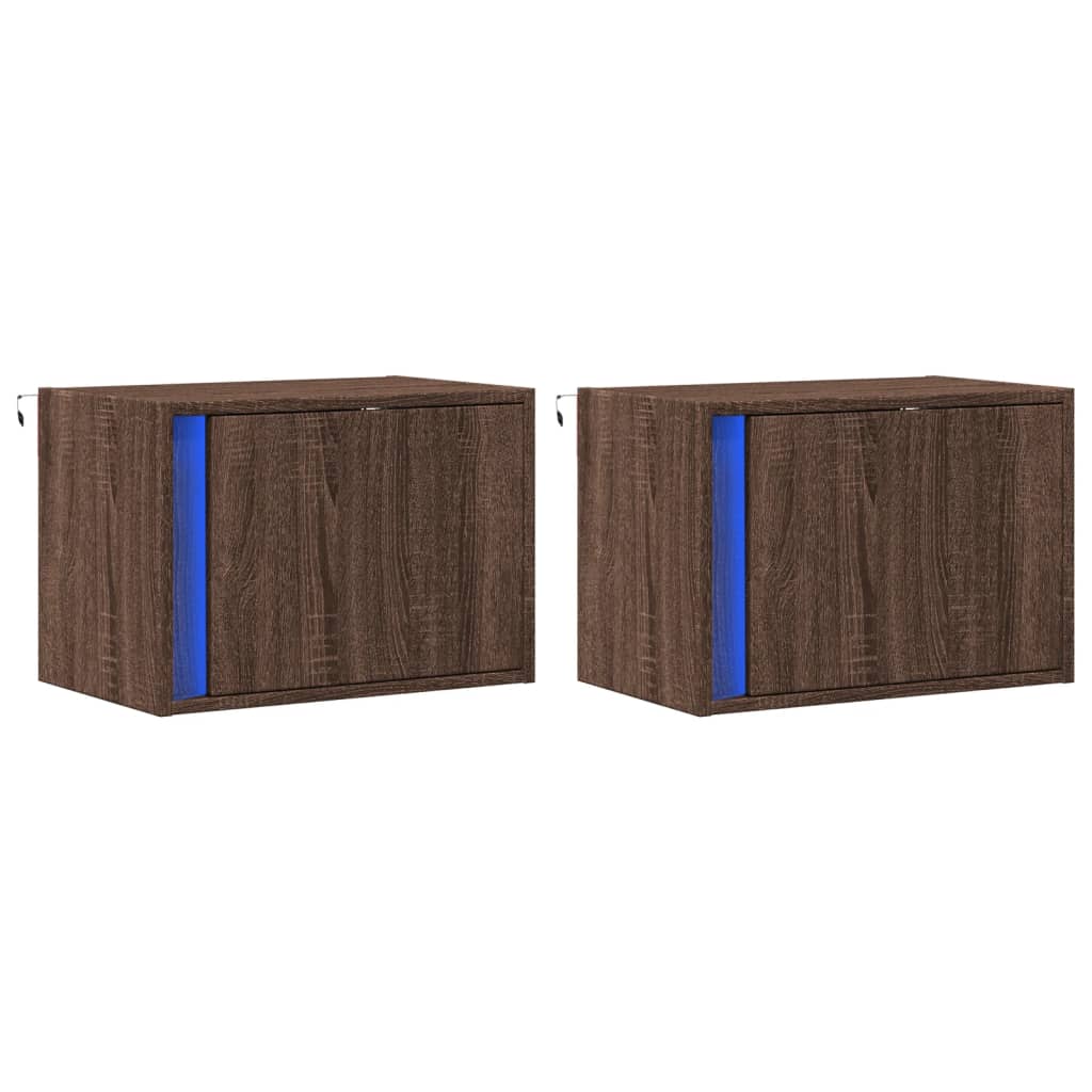 Noptiere montate pe perete cu lumini LED, 2 buc., stejar maro GartenMobel Dekor