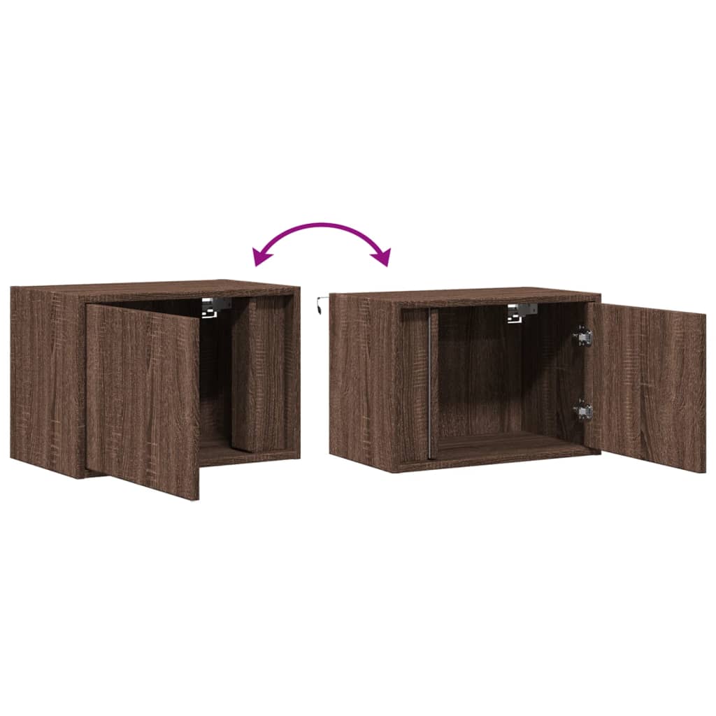 Noptiere montate pe perete cu lumini LED, 2 buc., stejar maro GartenMobel Dekor