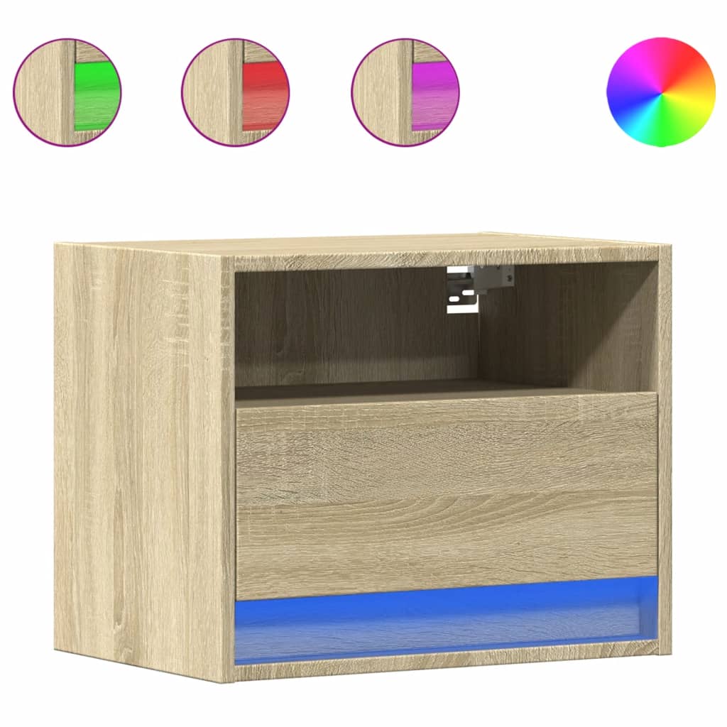 Noptiere montate pe perete cu lumini LED, 2 buc., stejar sonoma GartenMobel Dekor
